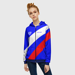 Толстовка на молнии женская Россия с гербом и цветами флага, цвет: 3D-синий — фото 2