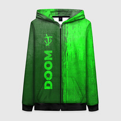 Толстовка на молнии женская Doom - green gradient по-вертикали, цвет: 3D-черный
