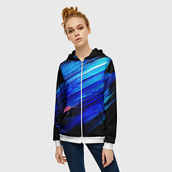 Толстовка на молнии женская Синии кисти краски на черном, цвет: 3D-белый — фото 2