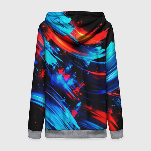 Женская толстовка на молнии Синие и красные мазки краски на черном / 3D-Меланж – фото 2