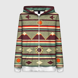 Толстовка на молнии женская Этнический мотив с горами, цвет: 3D-белый