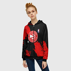 Толстовка на молнии женская Atlanta Hawks black and red, цвет: 3D-черный — фото 2