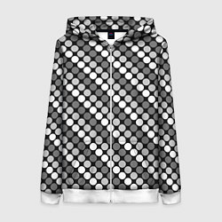 Женская толстовка на молнии Белый серый горох на черном ретро