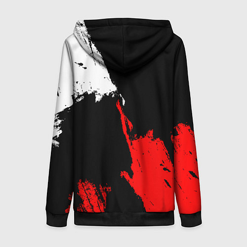 Женская толстовка на молнии Детройт Ред Уингз - брызги краска на черном фоне / 3D-Черный – фото 2