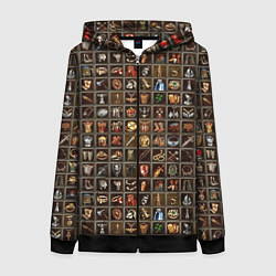 Толстовка на молнии женская Артефакты меча и магии, цвет: 3D-черный