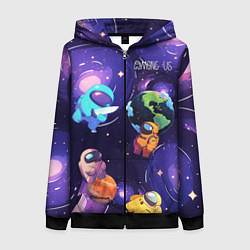 Толстовка на молнии женская Among Us космос, цвет: 3D-черный