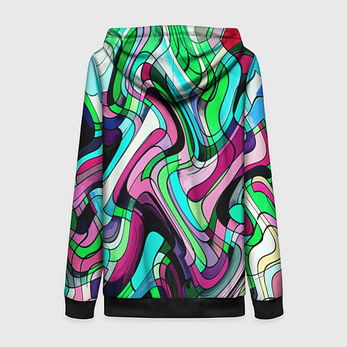 Женская толстовка на молнии Зелёно-розовый искажённая абстракция / 3D-Черный – фото 2