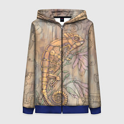 Толстовка на молнии женская Стимпанк механический киберхамелеон, цвет: 3D-синий