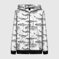 Толстовка на молнии женская Корюшка и рыбалка в Питере паттерн, цвет: 3D-черный