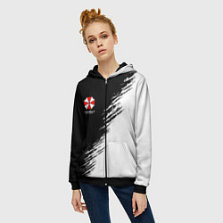 Толстовка на молнии женская Umbrella Corp - black and white, цвет: 3D-черный — фото 2
