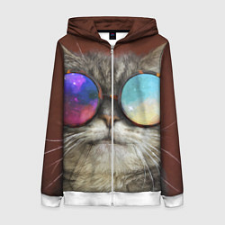 Женская толстовка на молнии A Cat with multicolored glasses