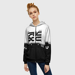 Толстовка на молнии женская Кибер текстура - черно белая, цвет: 3D-черный — фото 2
