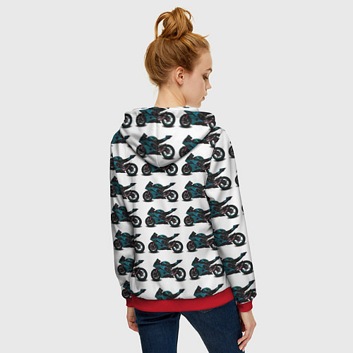 Женская толстовка на молнии Motorbike blue / 3D-Красный – фото 4
