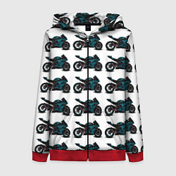 Толстовка на молнии женская Motorbike blue, цвет: 3D-красный