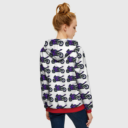 Женская толстовка на молнии Motorcycle purple gloss / 3D-Красный – фото 4