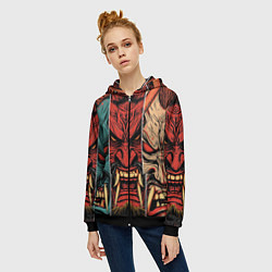 Толстовка на молнии женская Demons Oni - neuroart, цвет: 3D-черный — фото 2