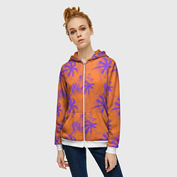 Толстовка на молнии женская Palm orange, цвет: 3D-белый — фото 2