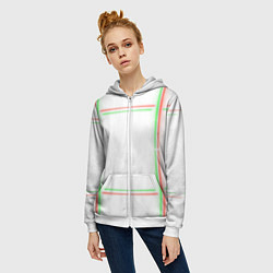 Толстовка на молнии женская Neon light green red, цвет: 3D-белый — фото 2