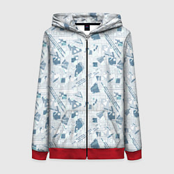 Толстовка на молнии женская Мемфис синий с серым клетчатый геометрический узор, цвет: 3D-красный