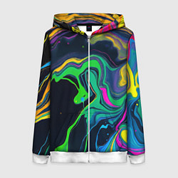 Толстовка на молнии женская Разводы и переливы разноцветной краски, цвет: 3D-белый