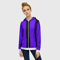 Толстовка на молнии женская Color purple black stripes, цвет: 3D-белый — фото 2