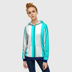 Толстовка на молнии женская Color light blue white lines, цвет: 3D-синий — фото 2