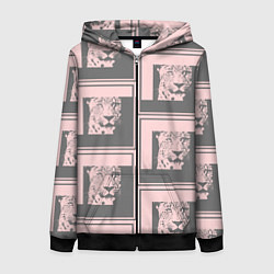 Толстовка на молнии женская Леопард в рамке, цвет: 3D-черный