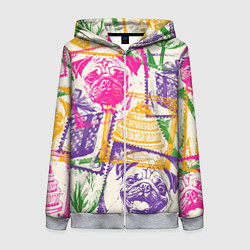 Толстовка на молнии женская Мопс и праздник, цвет: 3D-меланж