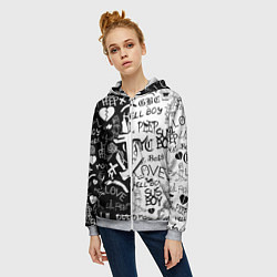 Толстовка на молнии женская Doom x liil peep pattern black, цвет: 3D-меланж — фото 2