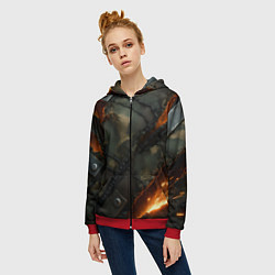 Толстовка на молнии женская Разорванный камуфляж с огнем, цвет: 3D-красный — фото 2