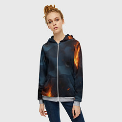 Толстовка на молнии женская Разорванный синий камуфляж с огнем, цвет: 3D-меланж — фото 2