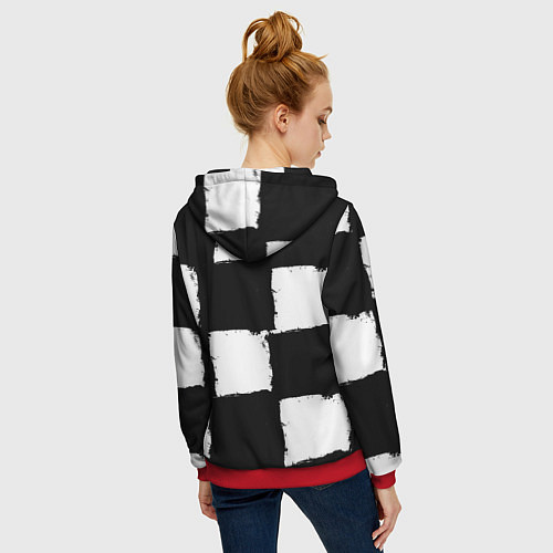 Женская толстовка на молнии Черные квадраты в виде шахматной доски / 3D-Красный – фото 4