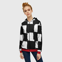 Толстовка на молнии женская Черные квадраты в виде шахматной доски, цвет: 3D-красный — фото 2