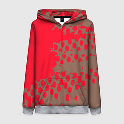 Толстовка на молнии женская Абстрактные алые пятна на цвете какао, цвет: 3D-меланж