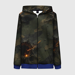 Толстовка на молнии женская Огненные следы от пуль на камуфляже, цвет: 3D-синий
