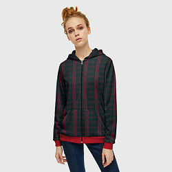 Толстовка на молнии женская Color dark cage red stripes, цвет: 3D-красный — фото 2
