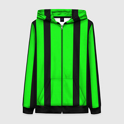Толстовка на молнии женская Color black and green stripes, цвет: 3D-черный