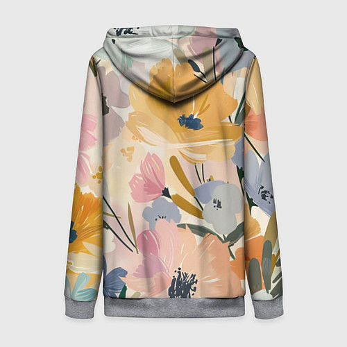 Женская толстовка на молнии Цветы акварель / 3D-Меланж – фото 2