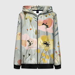 Толстовка на молнии женская Цветы и цветочки, цвет: 3D-черный