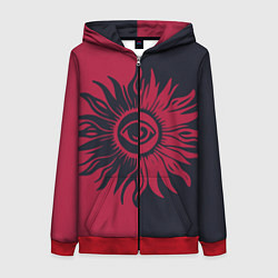 Толстовка на молнии женская Солнце красно-синее, цвет: 3D-красный