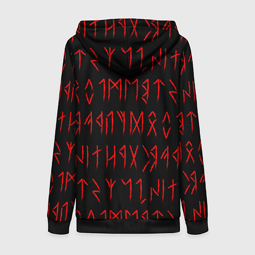 Женская толстовка на молнии Красные символы древних рун крупные - паттерн / 3D-Черный – фото 2