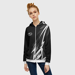 Толстовка на молнии женская Subaru - монохромный черный, цвет: 3D-белый — фото 2