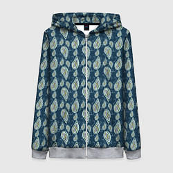 Толстовка на молнии женская Абстрактные капли узор сине-зелёный, цвет: 3D-меланж