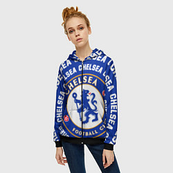 Толстовка на молнии женская Челси надписи по кругу и логотип, цвет: 3D-черный — фото 2