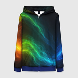 Толстовка на молнии женская Разноцветный огонь абстракция, цвет: 3D-синий
