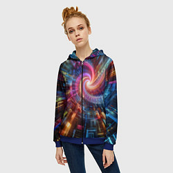 Толстовка на молнии женская Fractal neon spiral - ai art fantasy, цвет: 3D-синий — фото 2