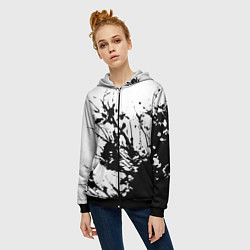 Толстовка на молнии женская Чёрная взрывная краска на белом, цвет: 3D-черный — фото 2