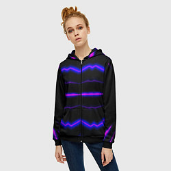 Толстовка на молнии женская Color multicoloured neon stripes, цвет: 3D-черный — фото 2
