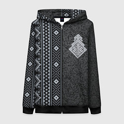 Толстовка на молнии женская Славянский орнамент Макошь, цвет: 3D-черный