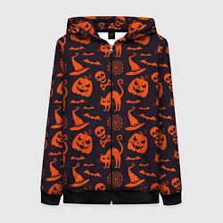Женская толстовка на молнии Паттерн с символами праздника Хэллоуин